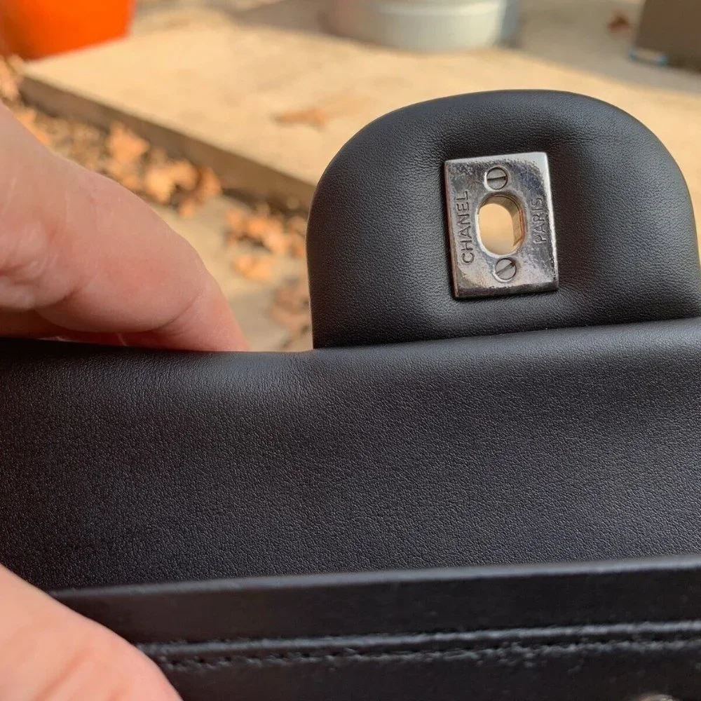 Chanel Classic Quilted Double Flap Black Patent Leather Jumbo Bag - Picture 8 of 17